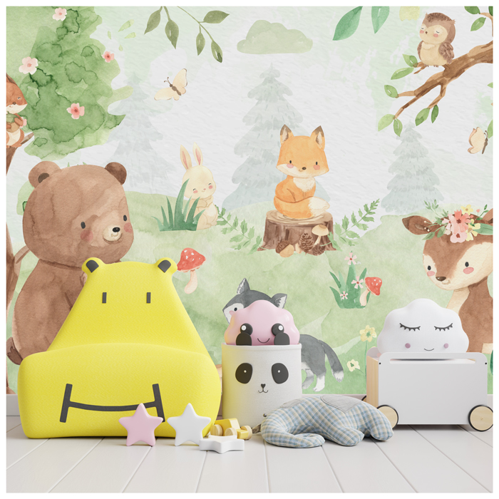 Woodland Storybook Mural Blush Wallpaper Vinylfree  Etsy Canada  Woodland  wallpaper Blush wallpaper Animal wallpaper