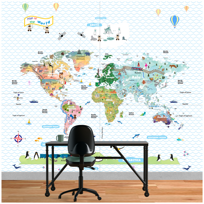Watercolor World Map Wallpaper for Kids | 🥇MyCuteStickons