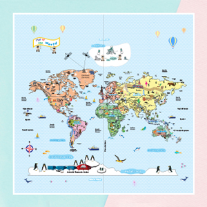 Pastel World Map Wallpaper for kids