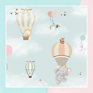 Animals Flying in Air Balloon Theme Wallpaper