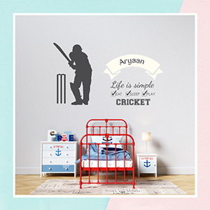 Cricket Player Wall Sticker for Boys Room