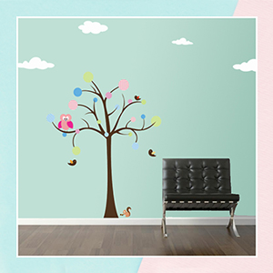 Owl on a polka dot tree Wall Sticker