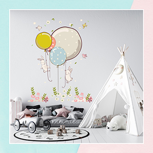 Rabbit With Balloon Wall Sticker for Baby's Nursery