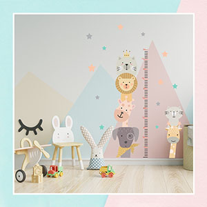 Cute Animals Face Height Chart Wall Sticker