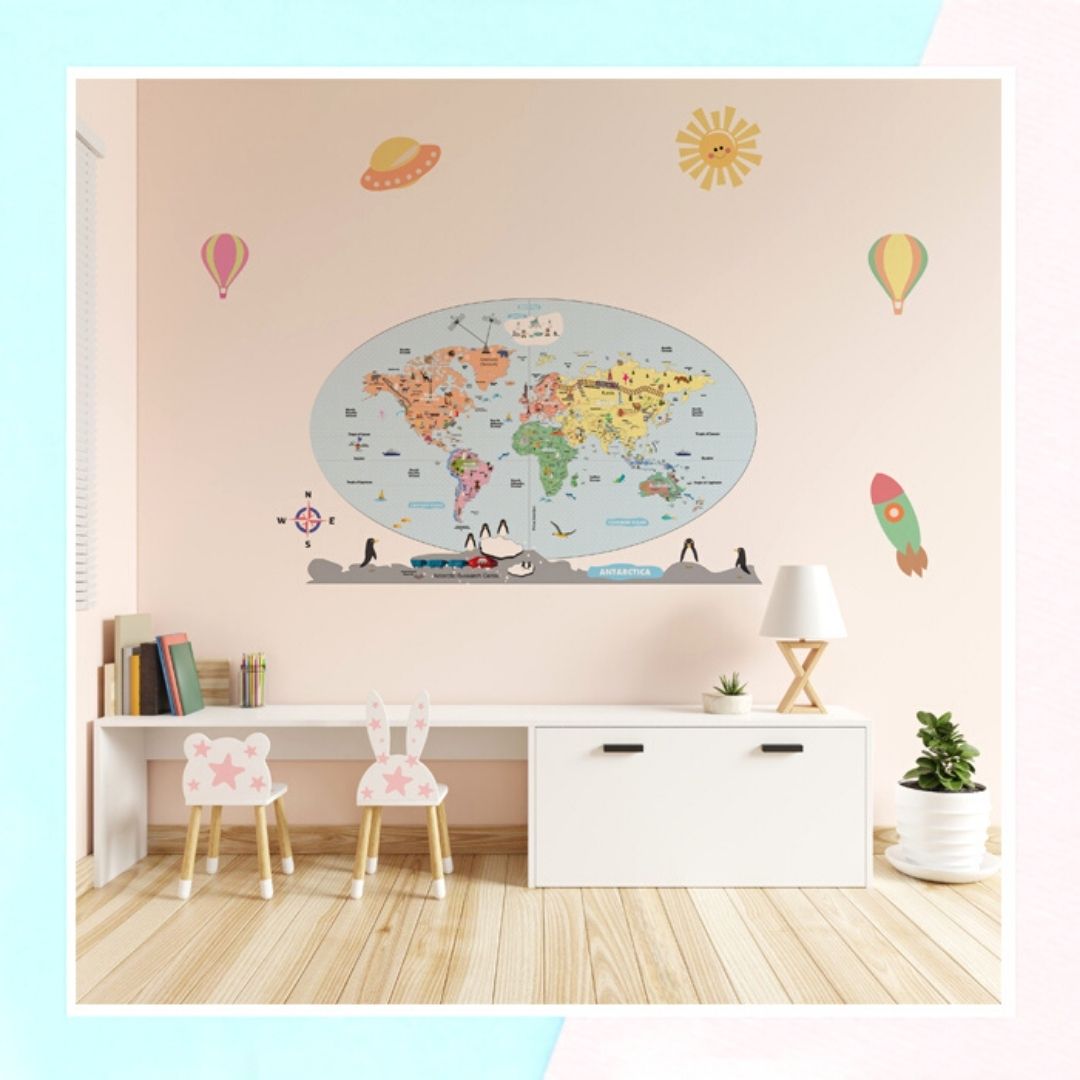 World Map Wall Sticker For Kids Room