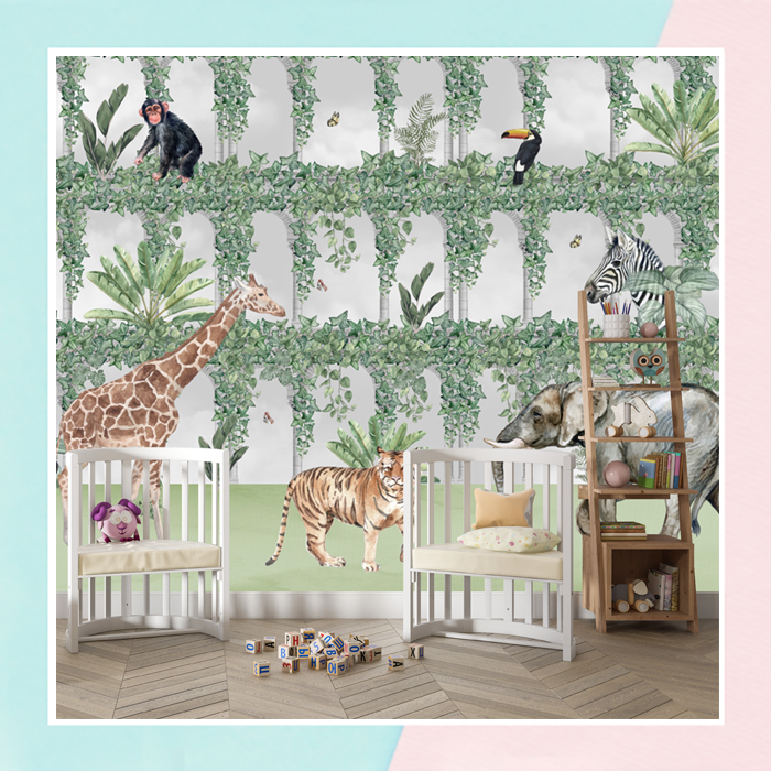 Tropical Animals Around The Arch Digital Print Wallpaper