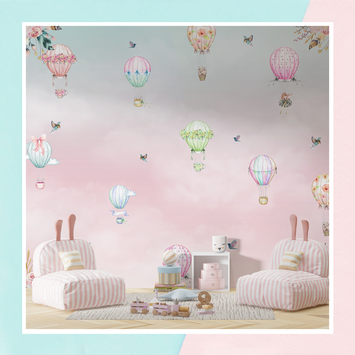 Flying Hot Air Balloon Wallpaper For Kids Room