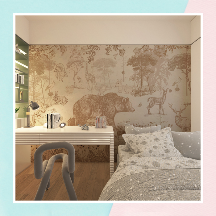 Forest Animals Wallpaper- Beige Color